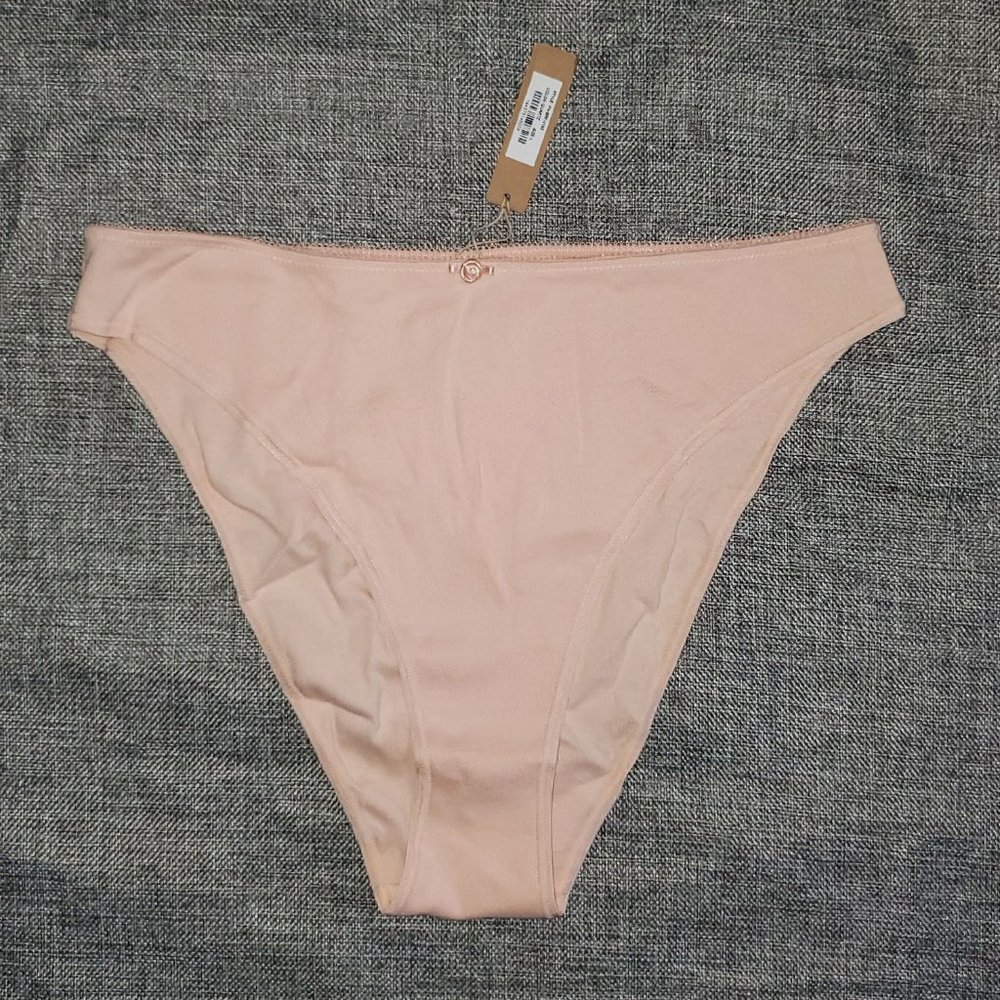 NWT SKIMS LARGE Logo Pointelle Brief QUARTZ